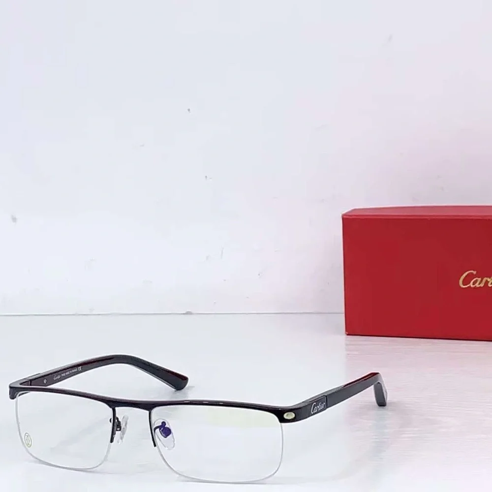 Cartier Black Semi-Rimless Eyeglasses with Subtle Red Box Accent - Picture 1 of 7